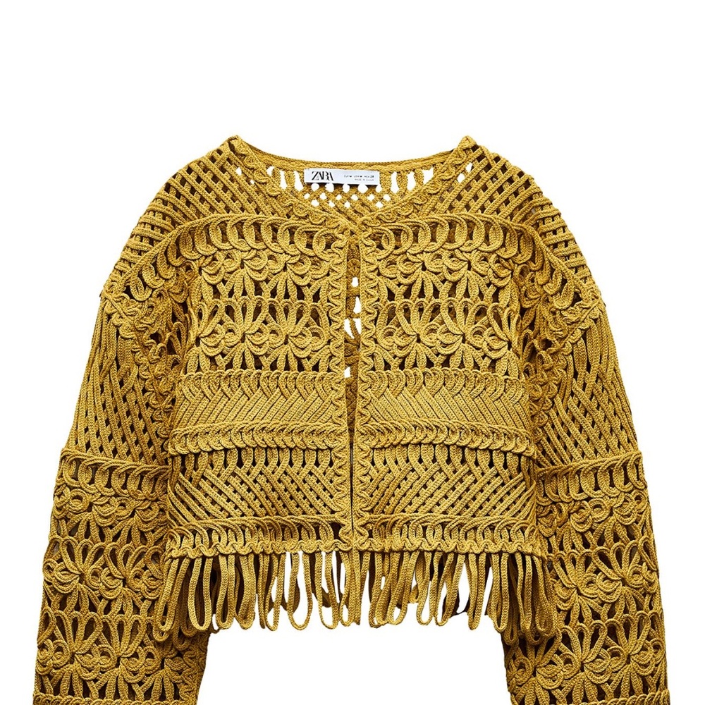 Zara Mustard Crochet Knit Jacket
